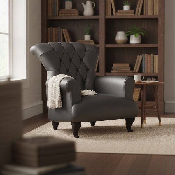 Classic Leather Black Armchair 03 - interior view 1