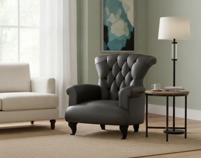 Classic Leather Black Armchair 03 3D Model