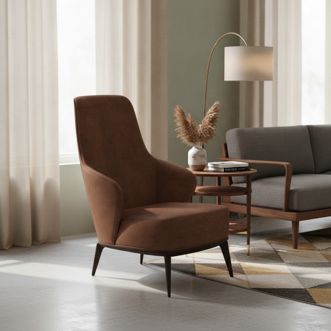Nabuk Brown Armchair 07 3D Model