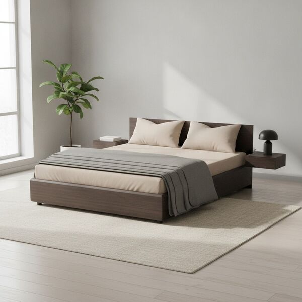 Double Brown Wood Bed 01 - interior view 1