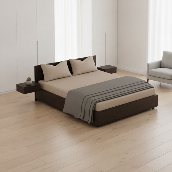 Double Brown Wood Bed 01 - interior view 2