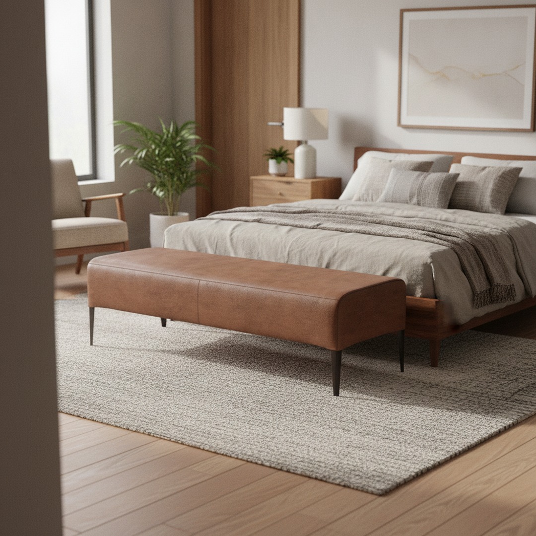 Bed Nabuk Brown Bench 01 3D Model