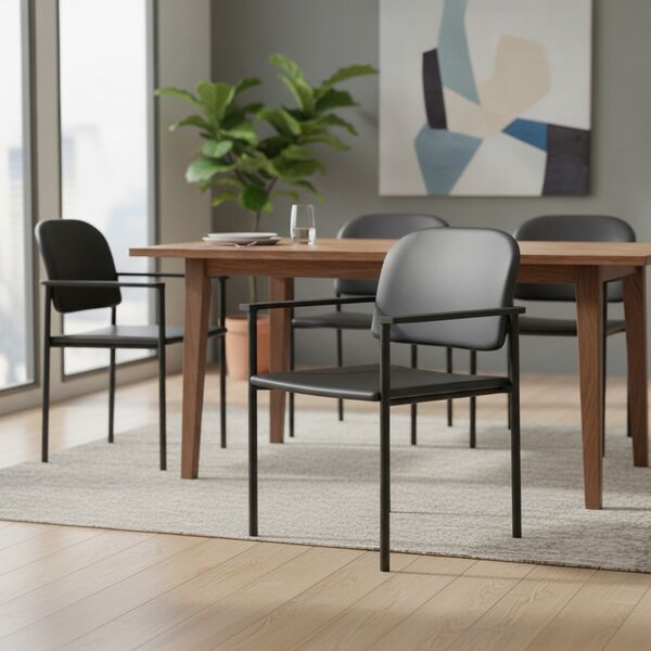 Armrest Black Leather And Wood Chair 01 - interior view 1