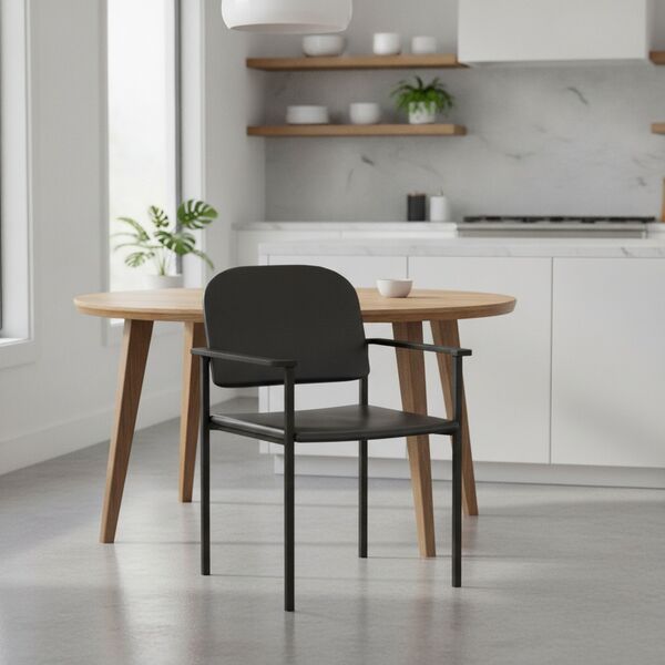 Armrest Black Leather And Wood Chair 01 - interior view 2