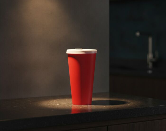 Cup Paper Red With Lid Drinking 01 3D Model