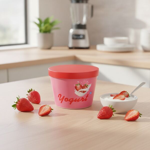 Yogurt Strawberry With Cap Jar 01 3D Model