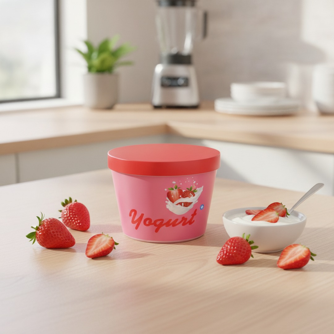 Yogurt Strawberry With Cap Jar 01 3D Model