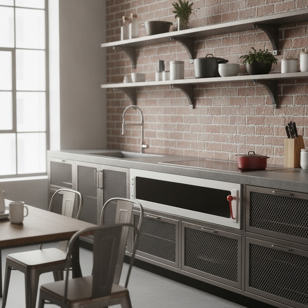 Industrial Metal Red Handle Oven 01 3D Model