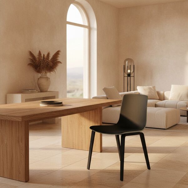 Wood-Leg Shell Chair 01 3D model in a living room interior scene