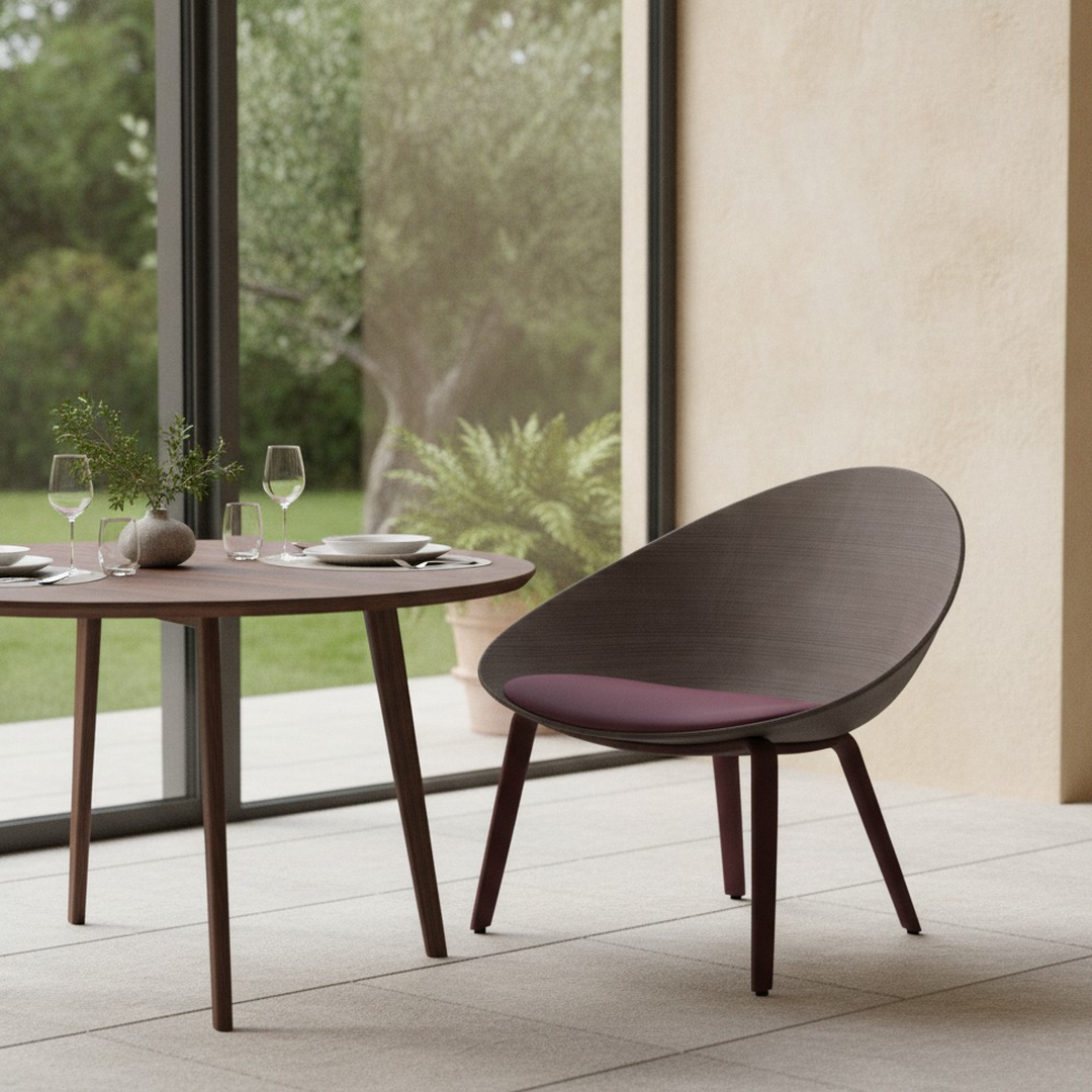 Cushioned Wood-Leg Shell Chair 02 3D Model