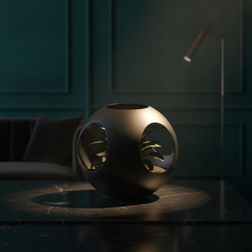 Ceramic Black And Flowers Pot 11 3D Model