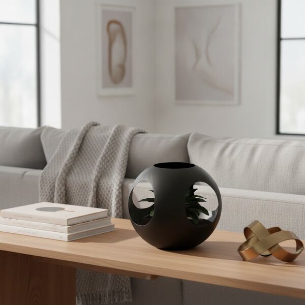 Ceramic Black And Flowers Pot 11 - interior view 1