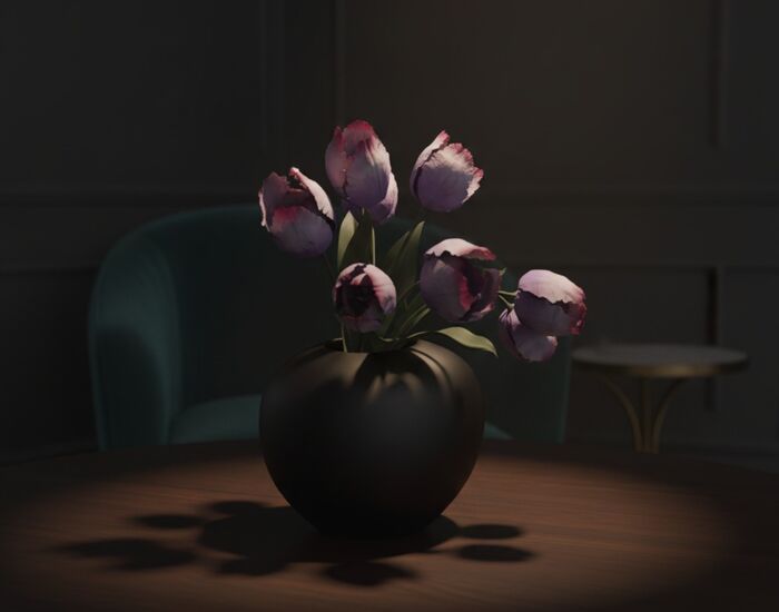 Ceramic Black And Flowers Pot 09 3D Model