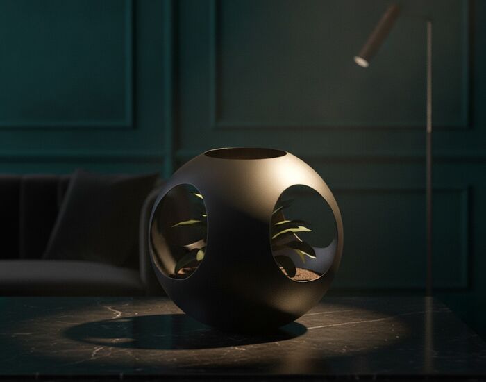 Ceramic Black And Flowers Pot 11 3D Model