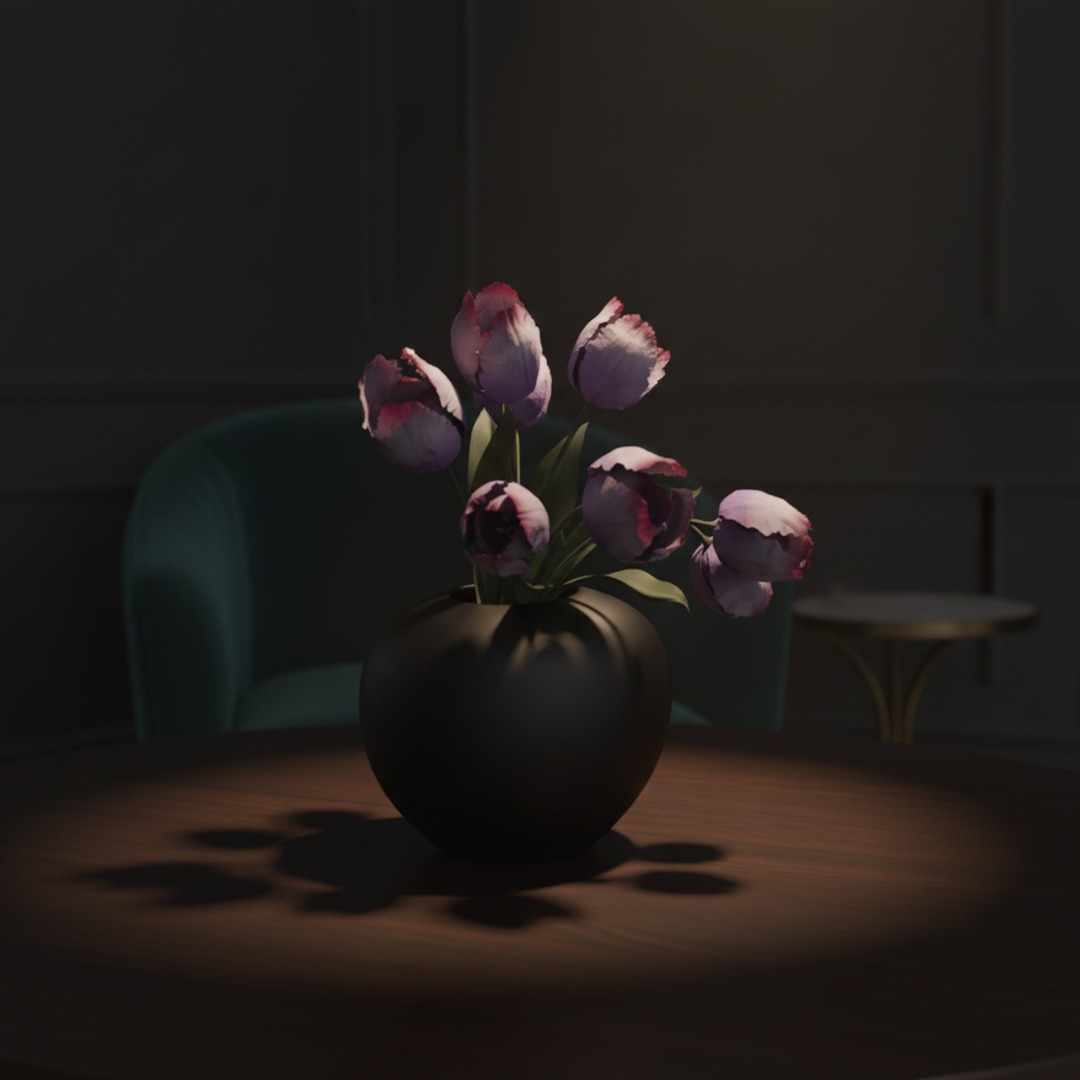 Ceramic Black And Flowers Pot 09 3D Model