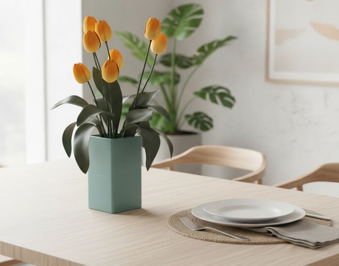 Squared And Flowers Pot 18 3D Model
