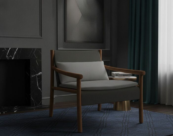 Wood-Frame Lounge Chair 01 3D Model