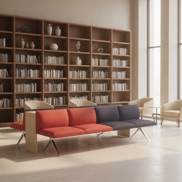 Modular Bench 01 Composition C 3D model in a library interior scene