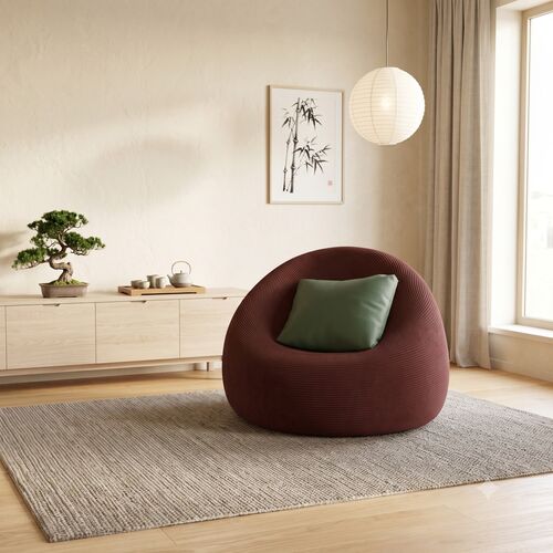 Armchair Fabric Brown Pouf 02 3D Model
