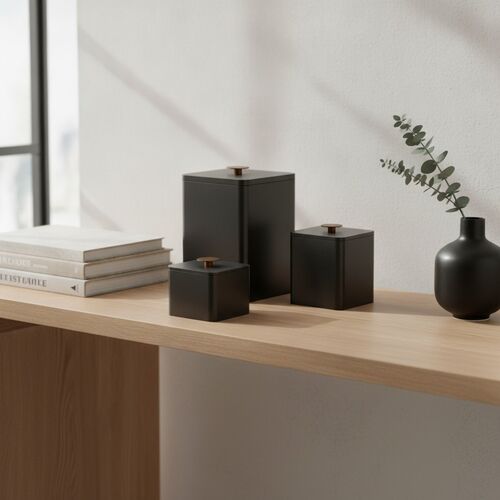 Squared Black Set Pots 01 3D Model