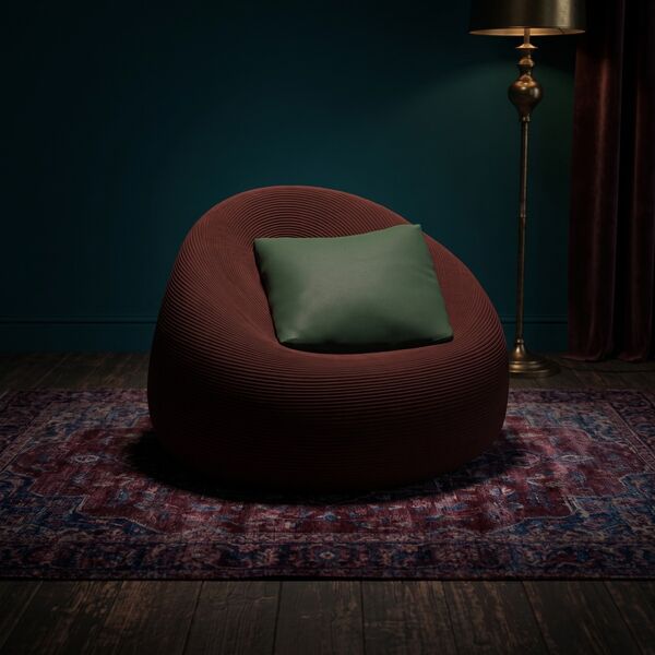 Armchair Fabric Brown Pouf 02 - interior view 1