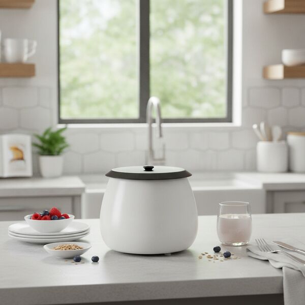 Ceramic White With Cap Round Pot 11 - interior view 1