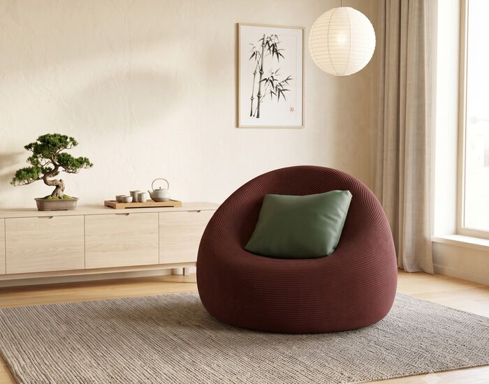 Armchair Fabric Brown Pouf 02 3D Model