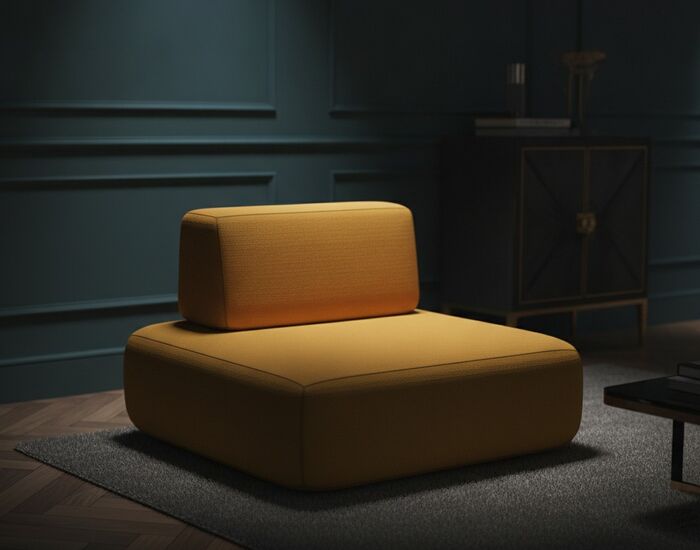 Armchair Fabric Orange Pouf 03 3D Model