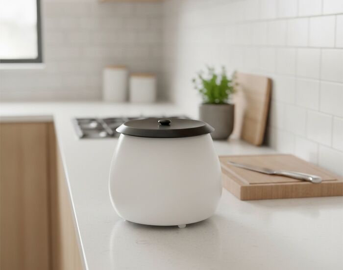 Ceramic White With Cap Round Pot 11 3D Model