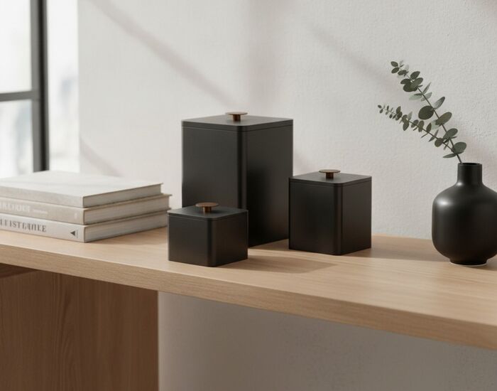 Squared Black Set Pots 01 3D Model