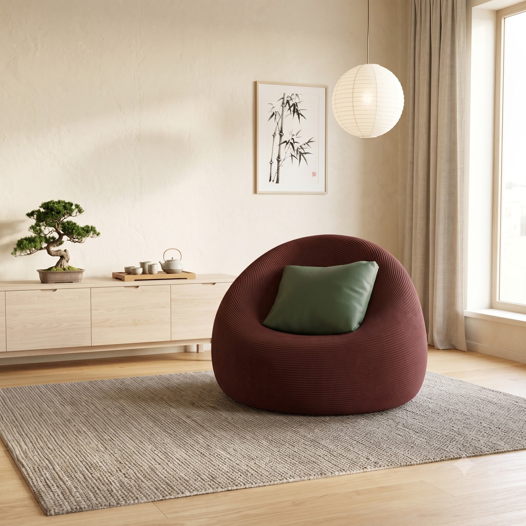 Armchair Fabric Brown Pouf 02 3D Model