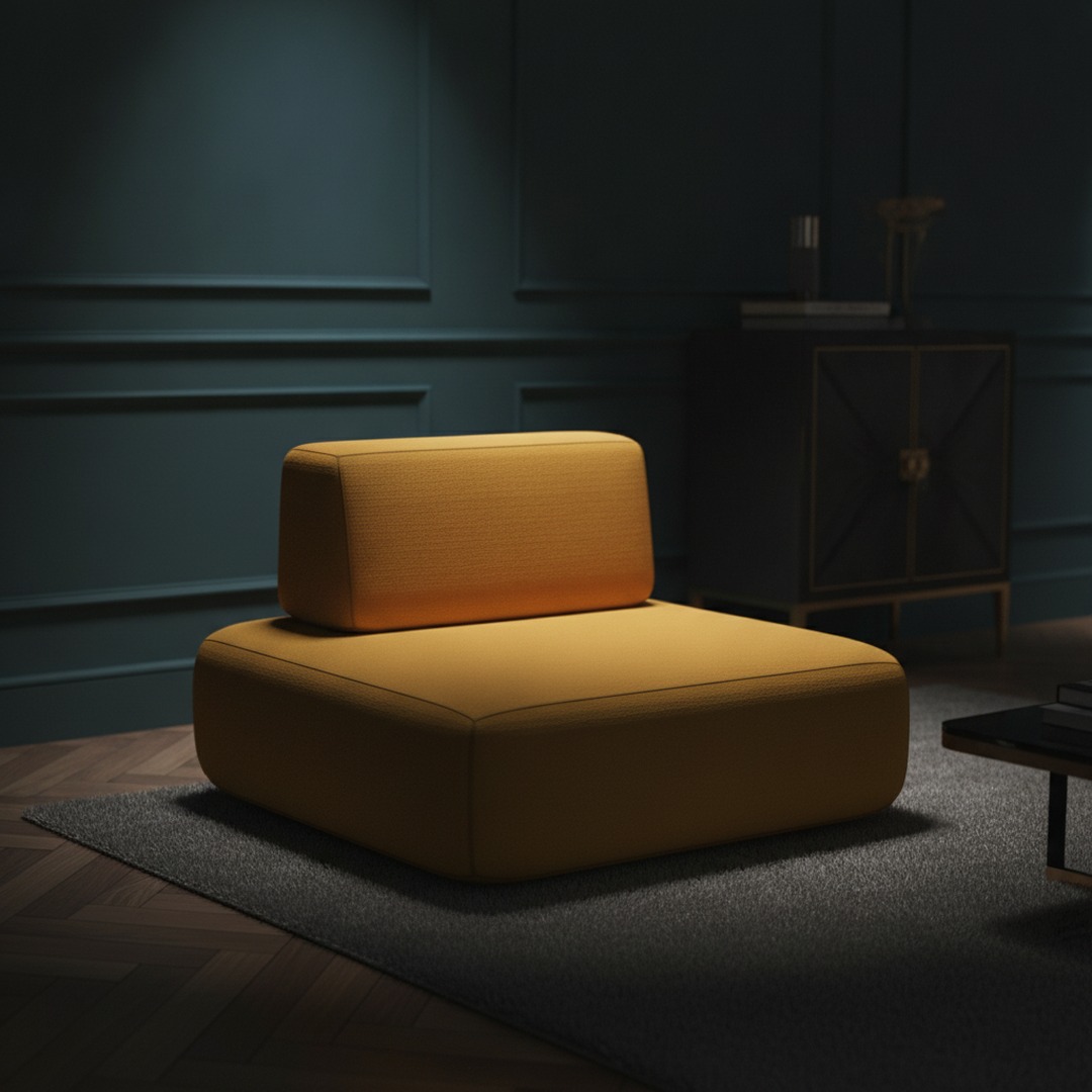 Armchair Fabric Orange Pouf 03 3D Model