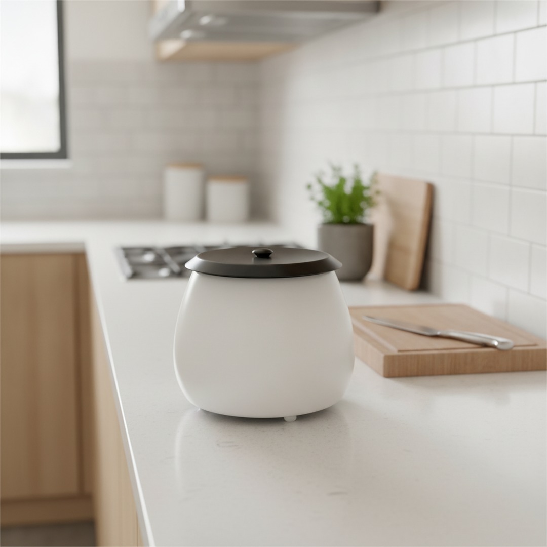 Ceramic White With Cap Round Pot 11 3D Model