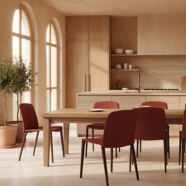 Upholstered Wood-Leg Shell Chair 05 3D model in a kitchen interior scene