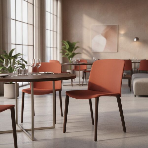 Upholstered Wood-Leg Shell Chair 05 3D model in a restaurant bar interior scene
