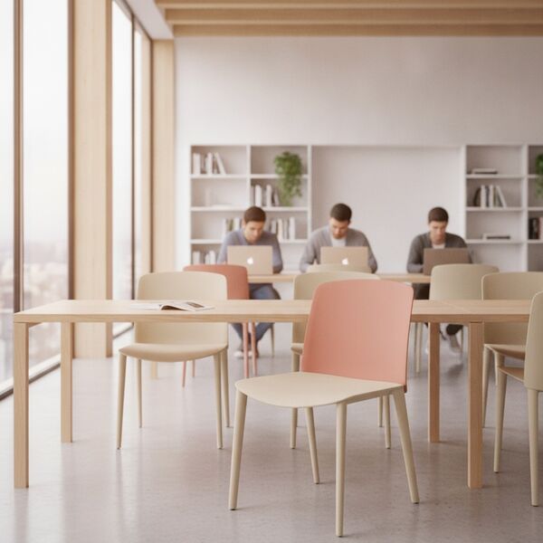 Wood-Leg Polypropylene Shell Chair 05 3D model in a college and university interior scene