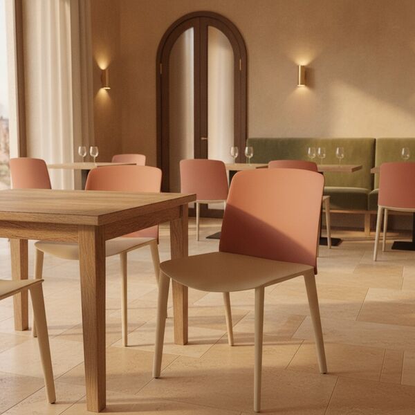 Wood-Leg Polypropylene Shell Chair 05 3D model in a restaurant bar interior scene