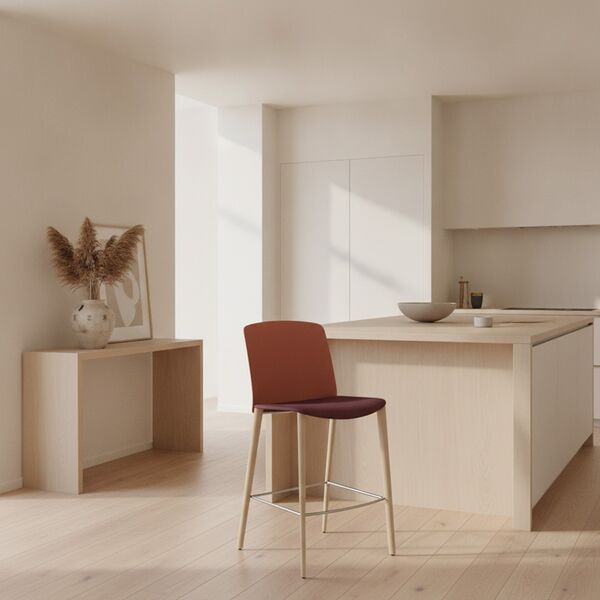 Wood-Leg Shell Stool 01 3D model in a kitchen interior scene