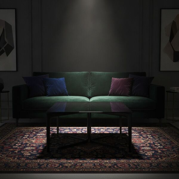Square Glass-Top Coffee Table 02 3D model in a dark lounge interior scene
