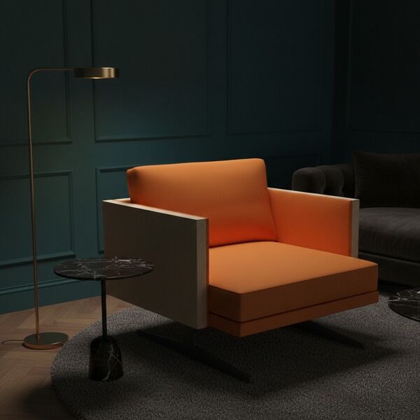Wood-Panel Armchair 01 3D model in a living room interior scene