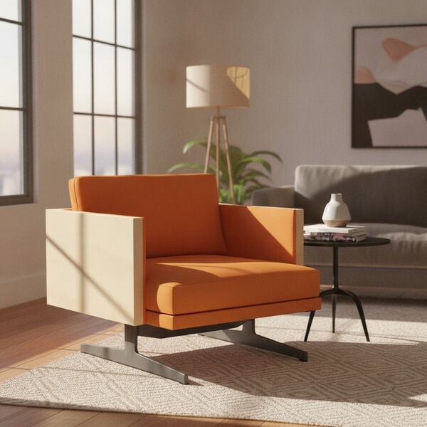 Wood-Panel Armchair 01 3D model in a living room interior scene
