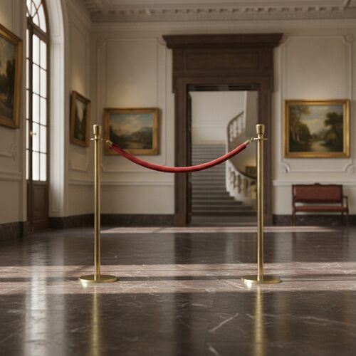 Red Barriers Brass Stand Rope 01 3D Model
