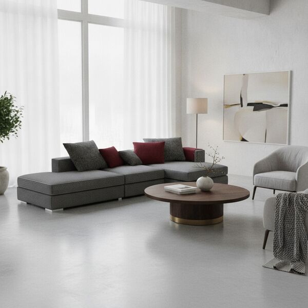 Angular Fabric Black And White Textured Sofa 01 - interior view 1