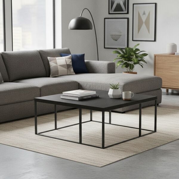 Low Squared Metal And Wood Black Table 02 3D Model