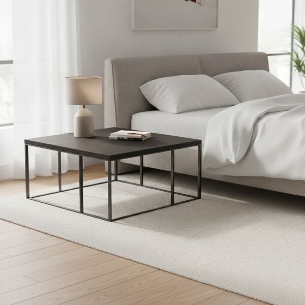 Low Squared Metal And Wood Black Table 02 - interior view 1