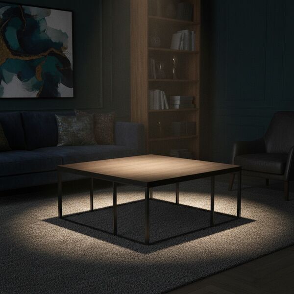 Low Squared Metal And Wood Black Table 02 - interior view 2