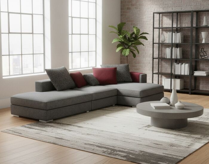 Angular Fabric Black And White Textured Sofa 01 3D Model