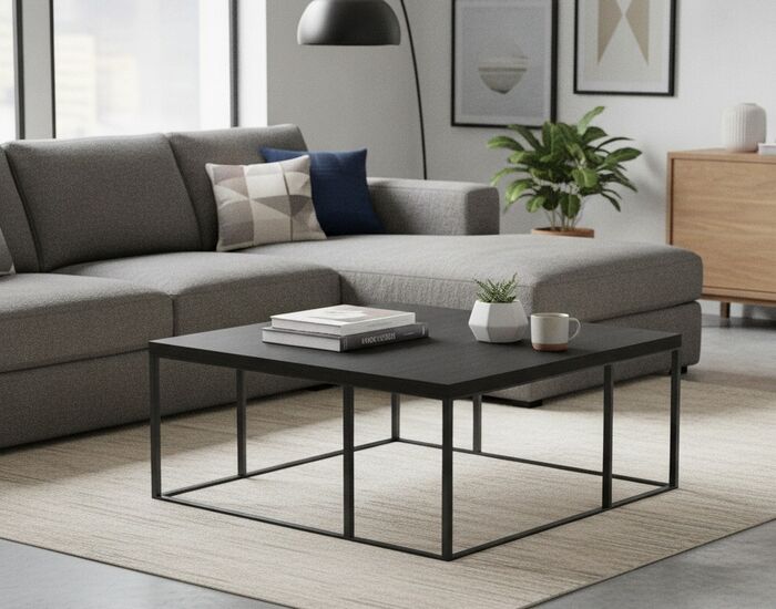 Low Squared Metal And Wood Black Table 02 3D Model