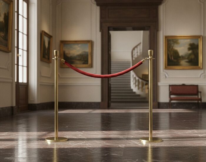 Red Barriers Brass Stand Rope 01 3D Model