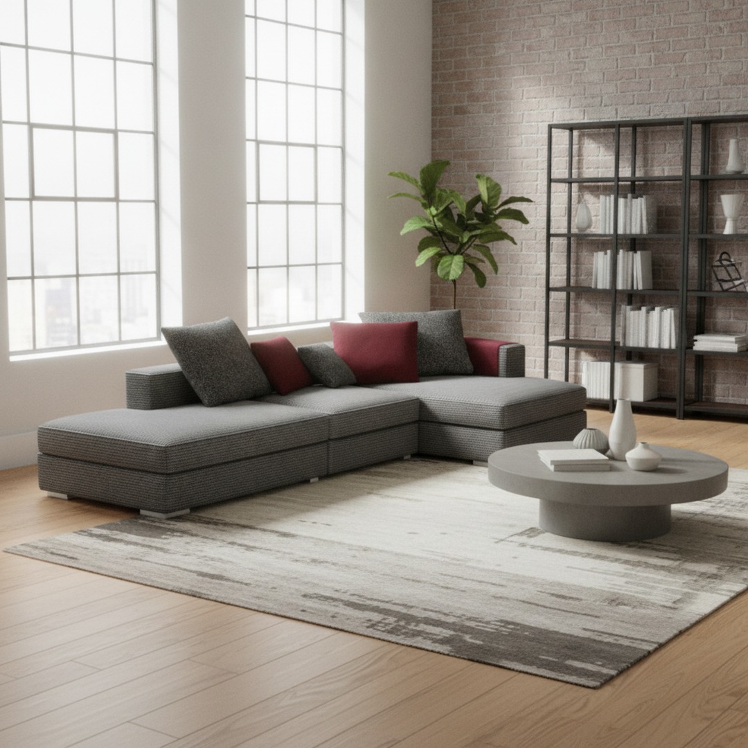 Angular Fabric Black And White Textured Sofa 01 3D Model